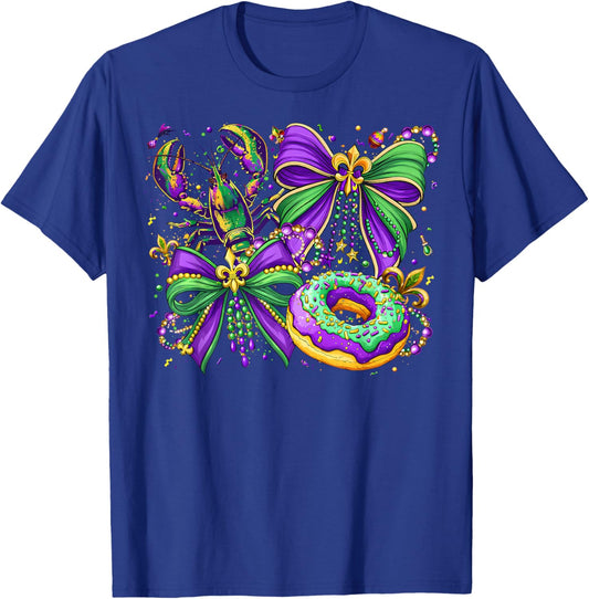 Retro Mardi Gras Brushstroke Fleur De Lis Coquette Bow Dog T-Shirt - T-Shirt | Royal