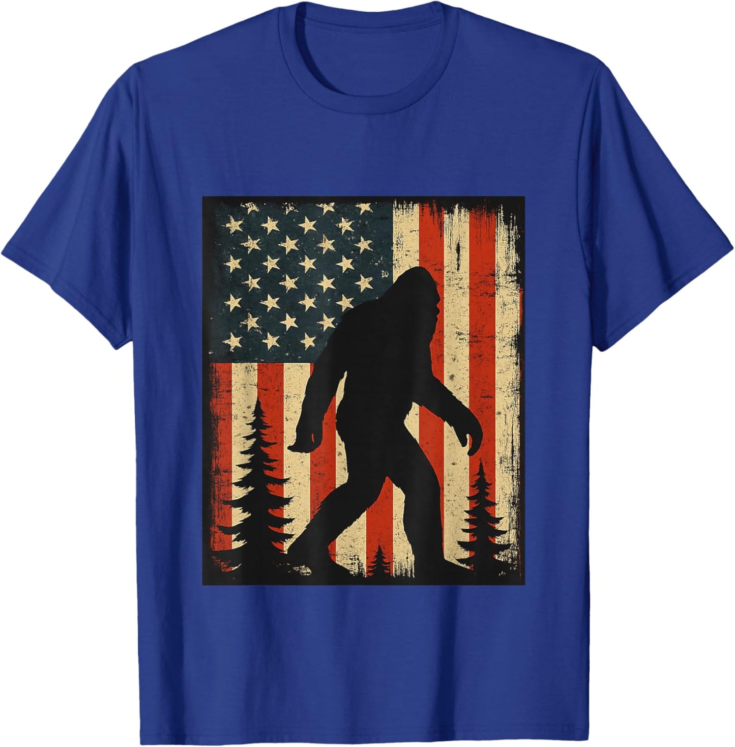 Bigfoot American Flag Patriotic Sasquatch Men Women Kids T-Shirt - T-Shirt | Royal