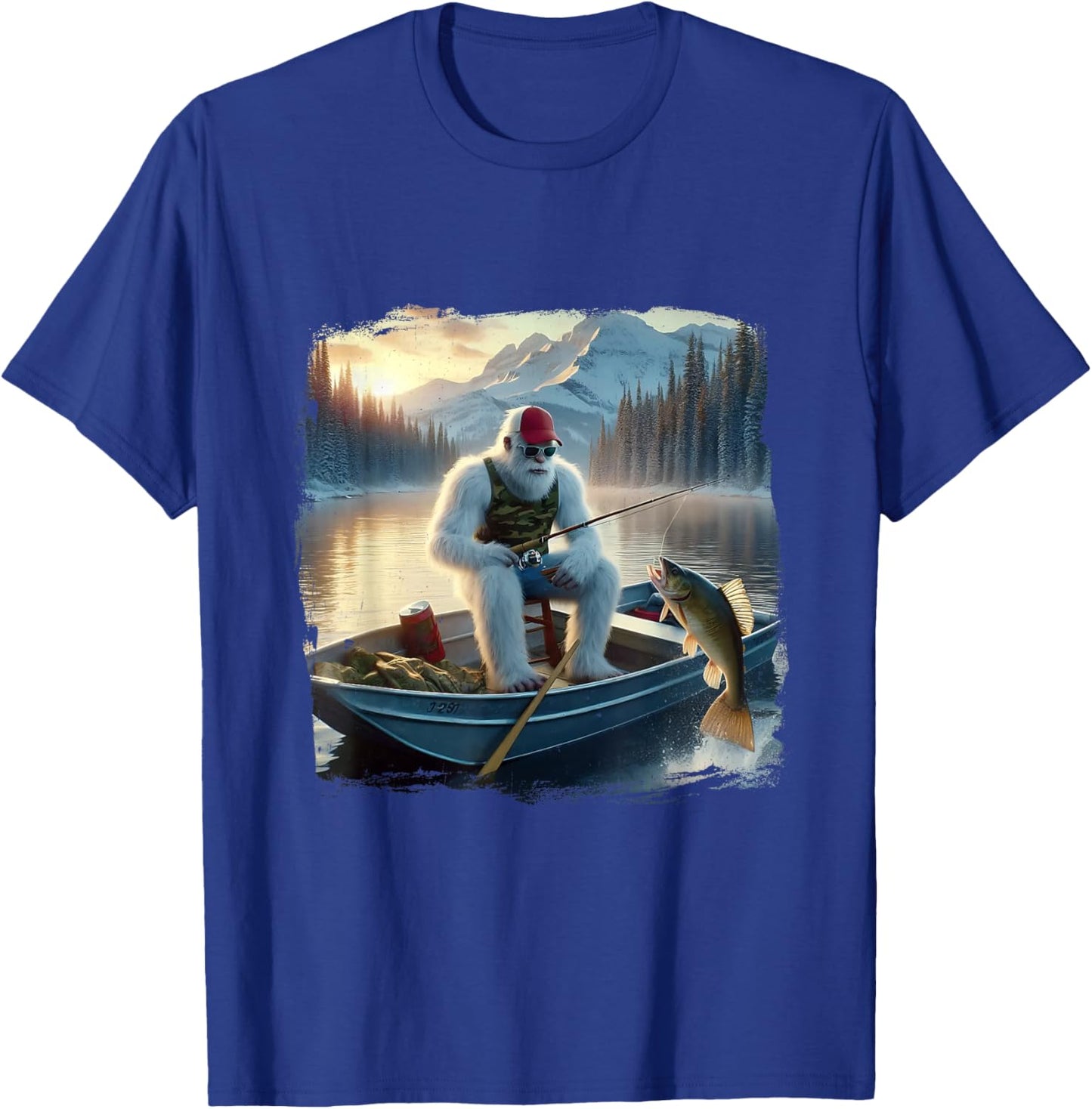 Fishing Merry Fishmas Funny Fish Santa Bigfoot Winter T-Shirt - T-Shirt | Royal