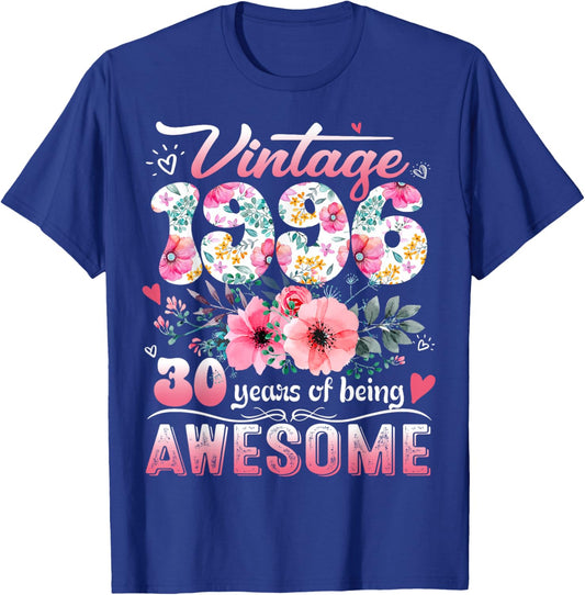 Vintage 1996 Floral 30 Years Old 30th Birthday Party Costume T-Shirt - T-Shirt | Royal