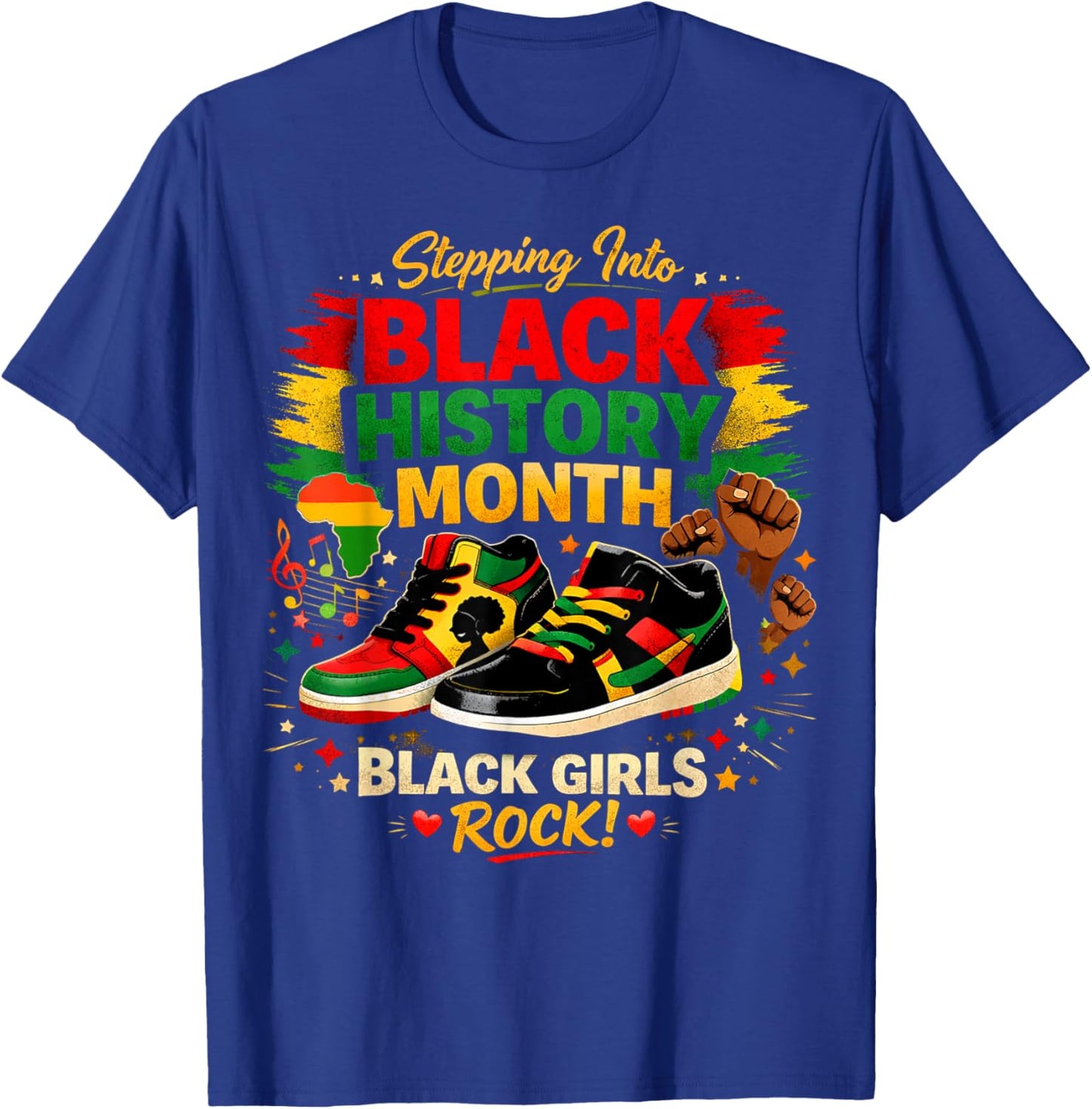 Stepping Into Black History Month Black Girls Sneakers T-Shirt - T-Shirt | Royal