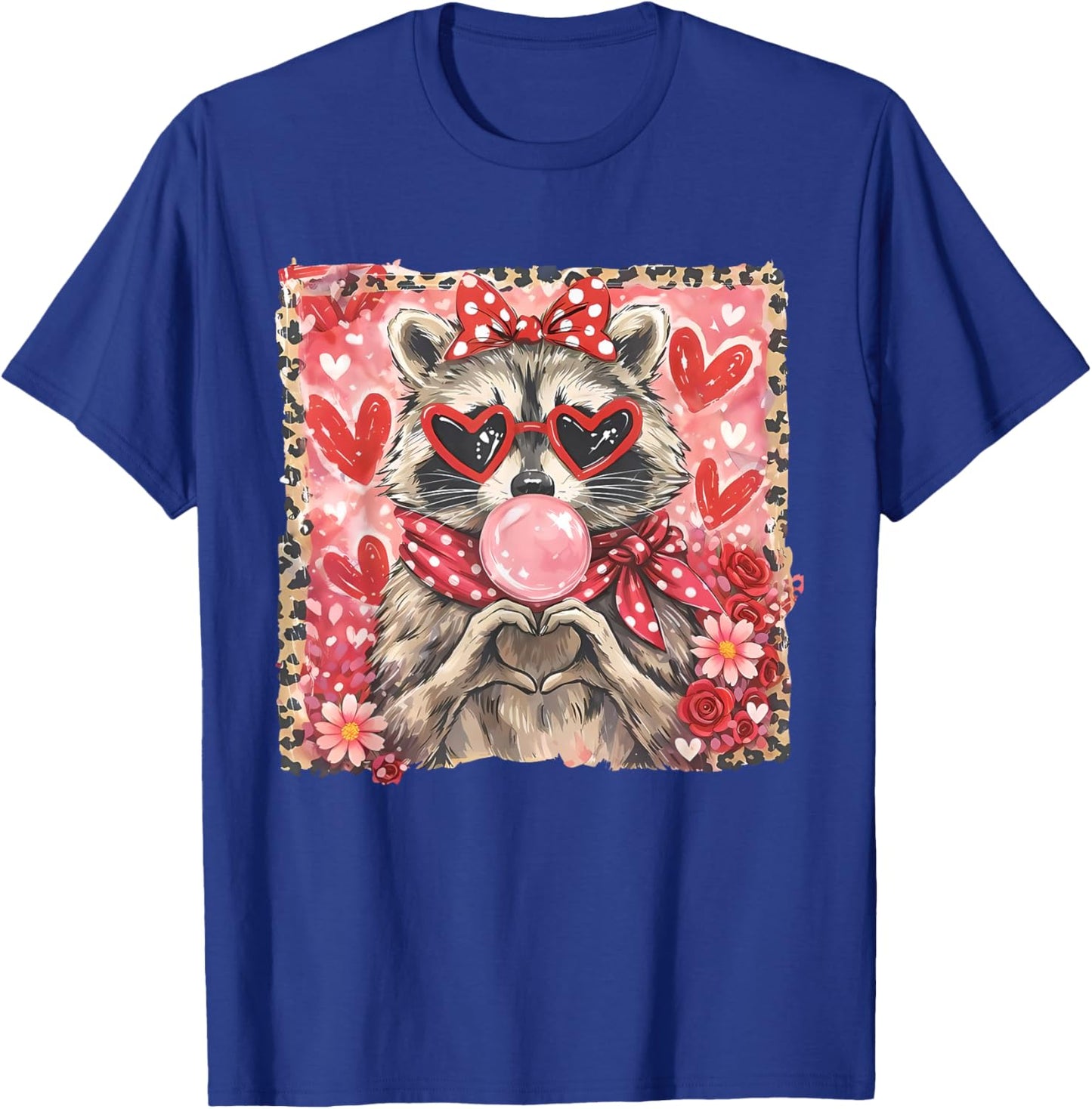 Vintage Leopard Girls Valentine Raccoon Lover Heart XOXO T-Shirt - T-Shirt | Royal