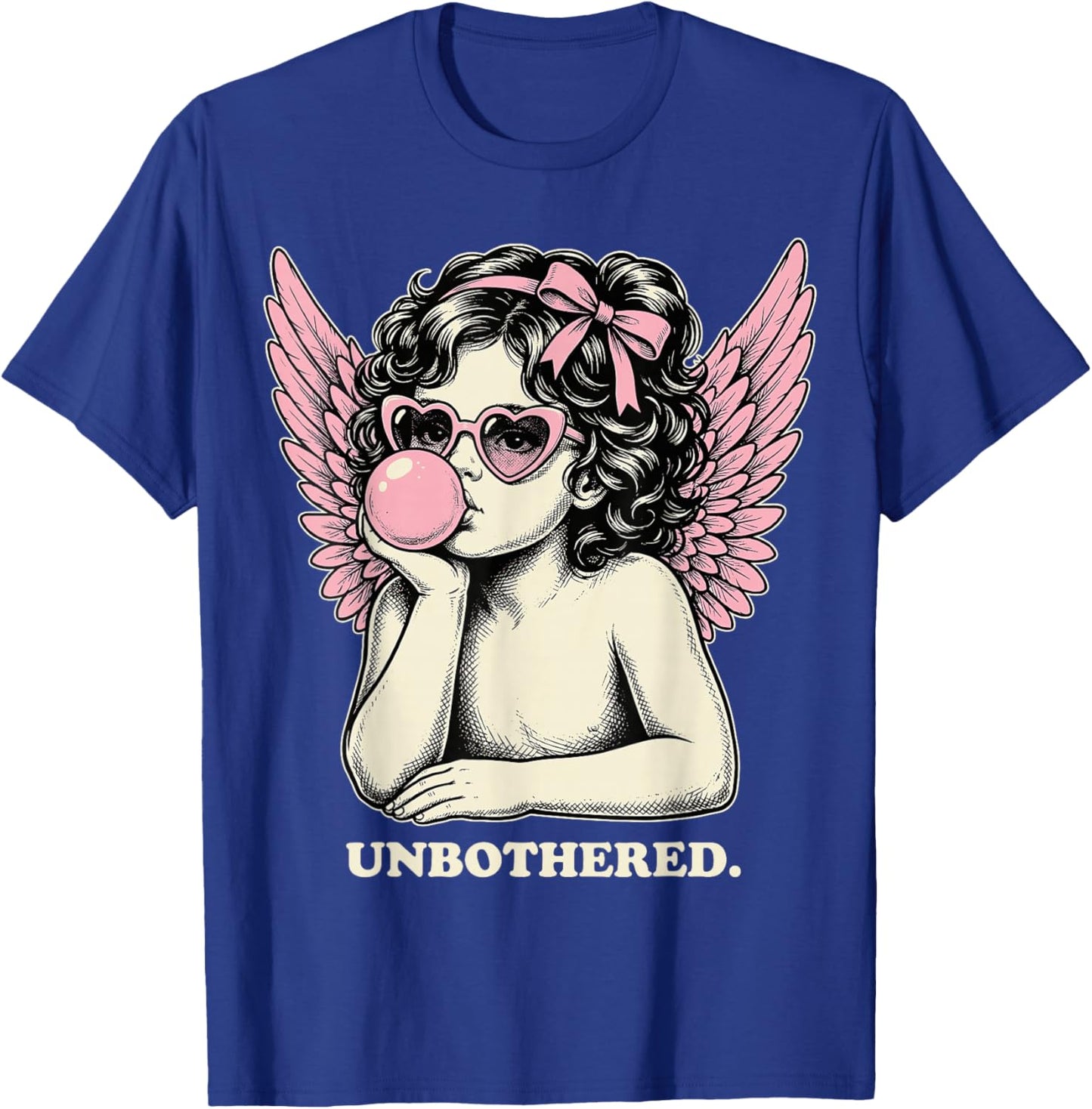 Cute Vintage Cupid Blowing Bubble Gum Unbothered T-Shirt - T-Shirt | Royal