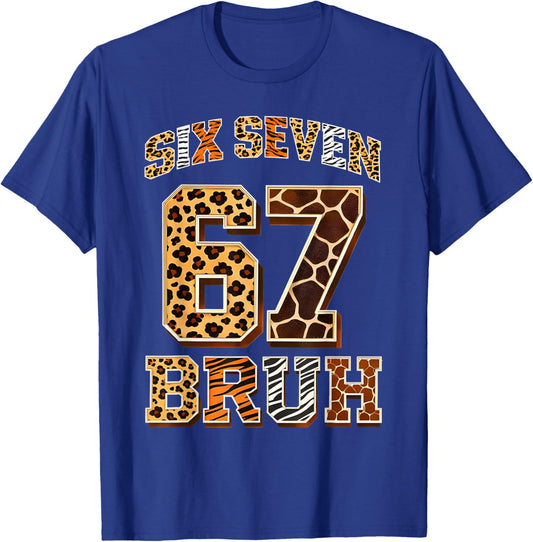 67 Six Seven Bruh Meme Clothes Kids Girls Boys Animal Print T-Shirt - T-Shirt | Royal