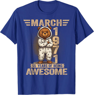 55 Year Old March 1971 Teddy Bear 55th Birthday Women T-Shirt - T-Shirt | Royal