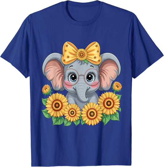 Cute Elephant Sunflower Elephant Lover Girls T-Shirt - T-Shirt | Royal