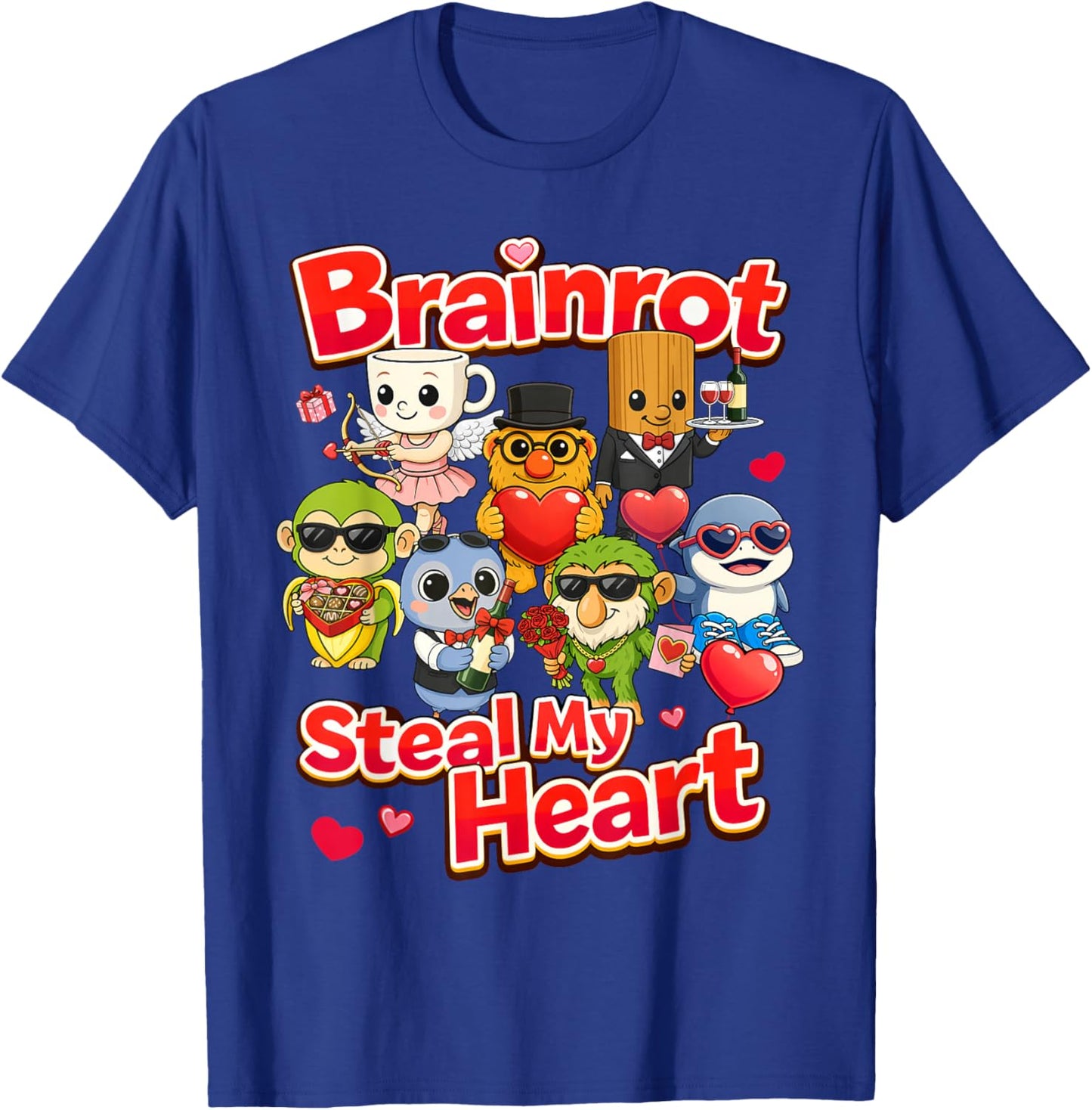 Brainrot Steal My Heart Valentine Kids AI Generated Cute T-Shirt - T-Shirt | Royal