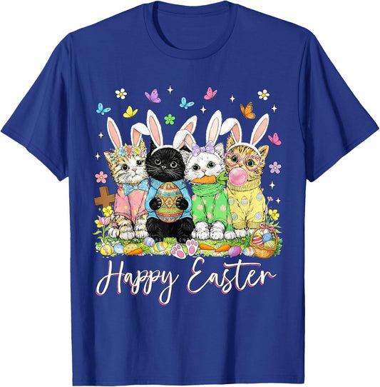 Happy Easter Cute Cat Lover Bunny Easter Day Women Men Kids T-Shirt - T-Shirt | Royal