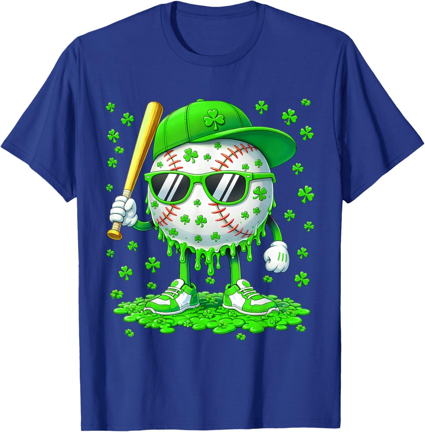 Funny Drip Dripping Baseball Shamrock Men Boy Kid Shirts T-Shirt - T-Shirt | Royal