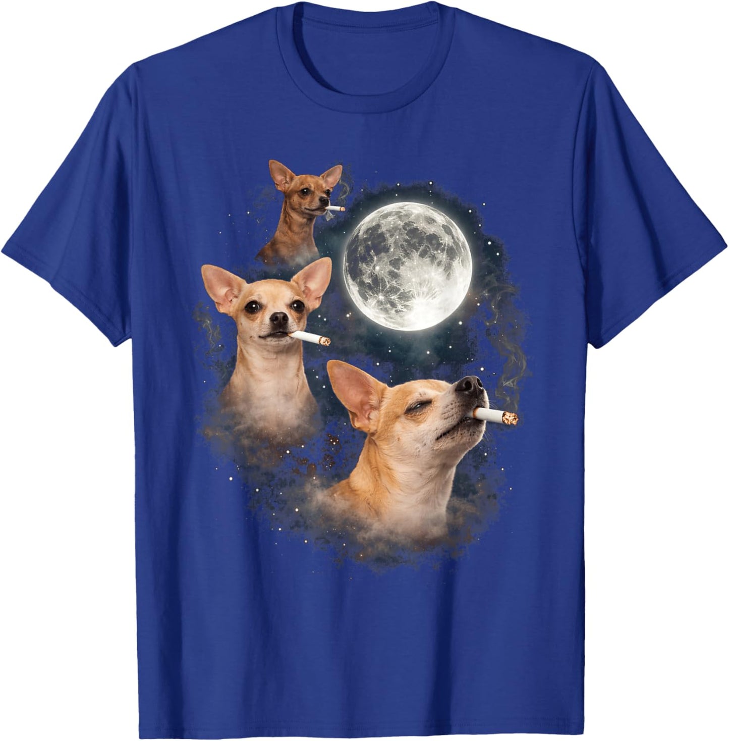 Chihuahua Smoking Moon 3 Dog Meme Funny Wolves Howling T-Shirt - T-Shirt | Royal