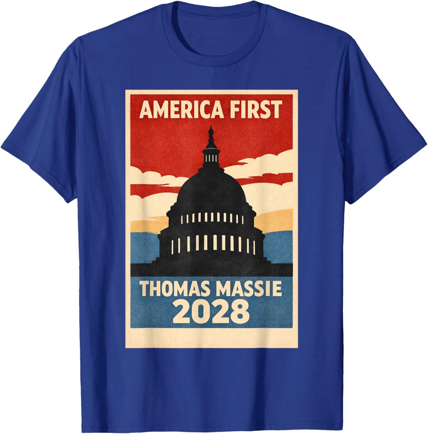 Pon Paul Thomas Massie Election 2028 President America First T-Shirt - T-Shirt | Royal