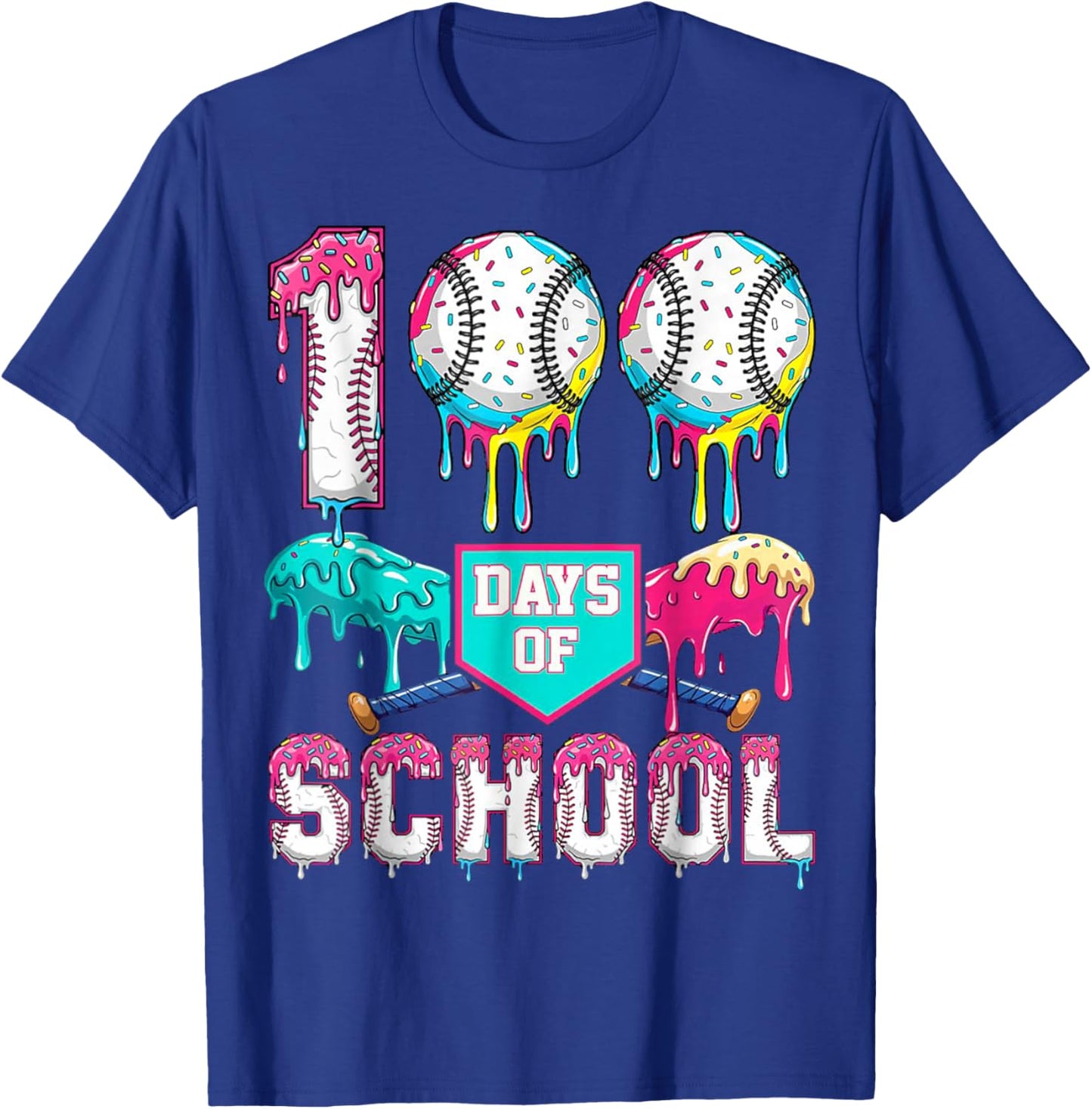 100 Days of School Boys Kids 100th Day of School Baseball T-Shirt - T-Shirt | Royal