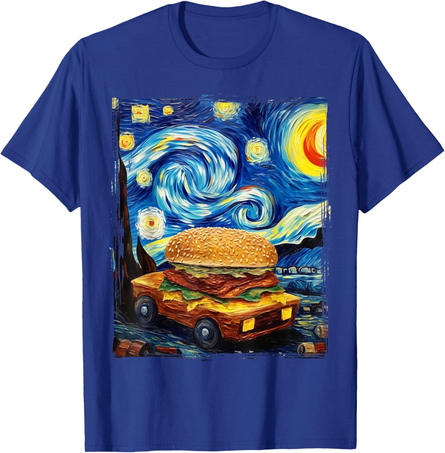 Love Hamburger Food Burger Van Gogh T-Shirt - T-Shirt | Royal