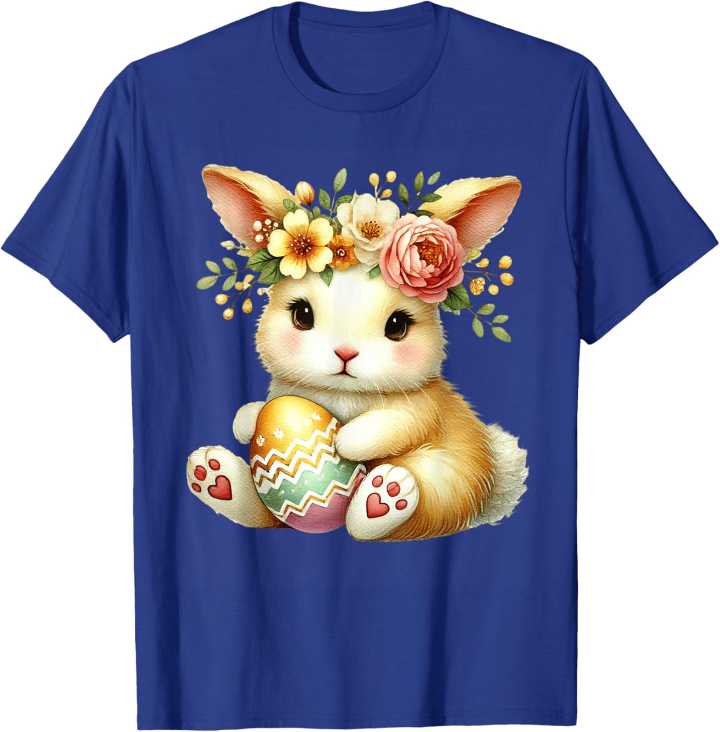 Easter Bunny with Flower Crown Girls Women Floral Cute T-Shirt - T-Shirt | Royal