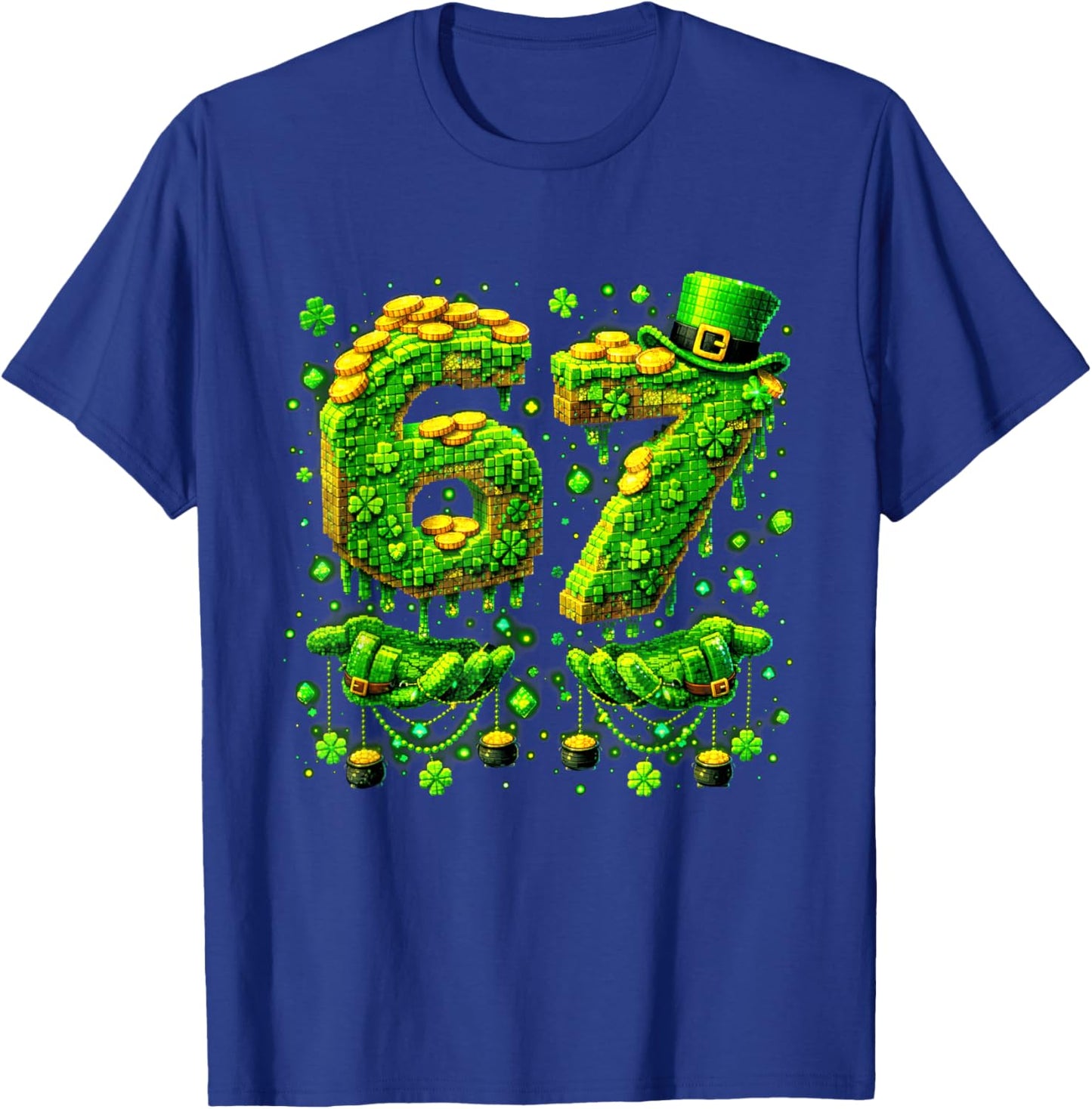 Six Seven Meme 67 St Patricks Day Pixel Shamrock Men Kids T-Shirt - T-Shirt | Royal