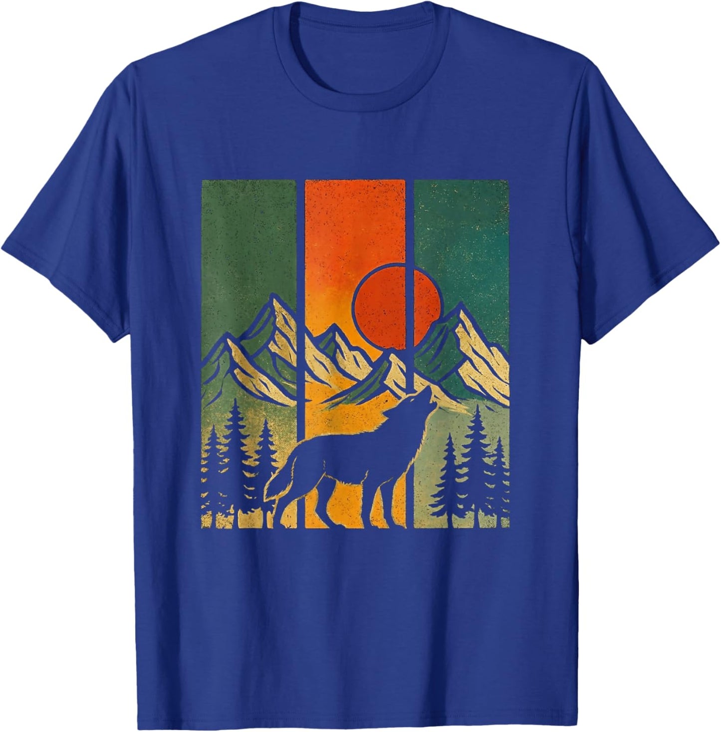 Retro Wolf Mountains Nature Outdoor Vintage T-Shirt - T-Shirt | Royal