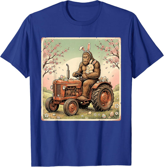 Easter Bigfoot Bunny Tractor Funny Spring Sasquatch Farmer T-Shirt - T-Shirt | Royal