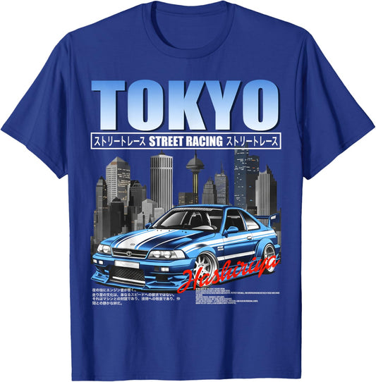 Tokyo Street Racing City Skyline Japanese JDM Hashiriya T-Shirt - T-Shirt | Royal