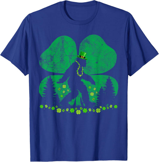 St Patricks Day Bigfoot Sasquatch Shamrock Men Women Kids T-Shirt - T-Shirt | Royal