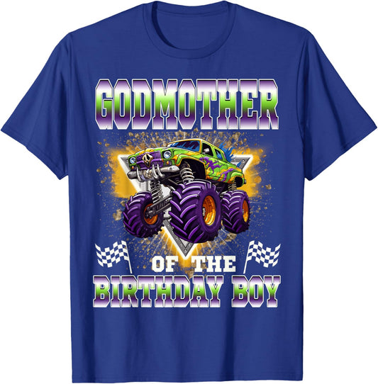 Godmother of The Birthday Boy Monster Truck Birthday Family T-Shirt - T-Shirt | Royal