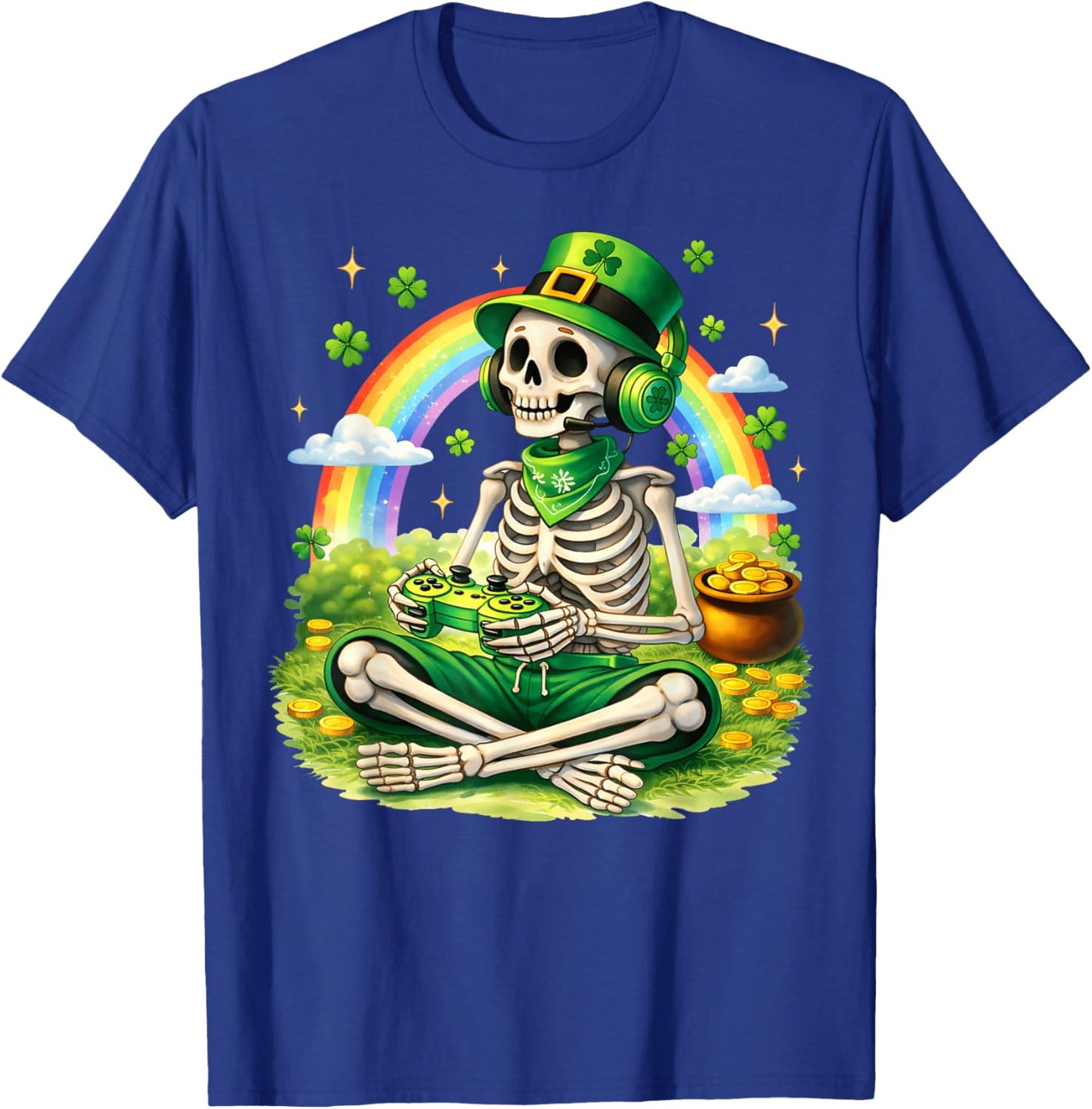 St Patricks Day Skeleton Leprechaun Gamer Irish Boys Men T-Shirt - T-Shirt | Royal