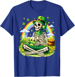 St Patricks Day Skeleton Leprechaun Gamer Irish Boys Men T-Shirt - T-Shirt | Royal