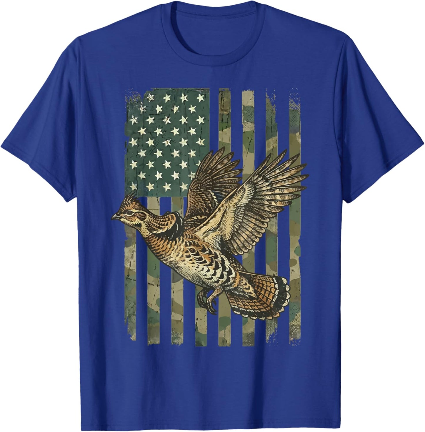 Ruffed Grouse USA Flag 4th of July Hunter T-Shirt - T-Shirt | Royal