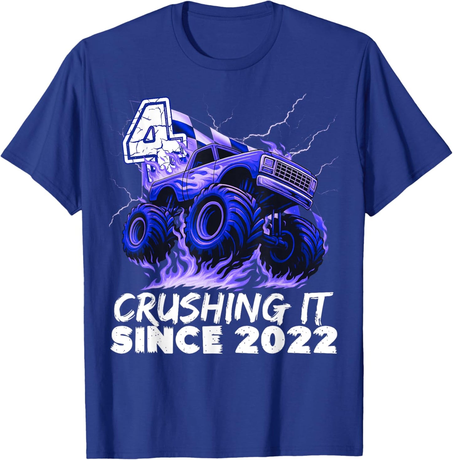 Birthday Monster Truck 4 Year Old Boys 4th Party Born 2022 T-Shirt - T-Shirt | Royal