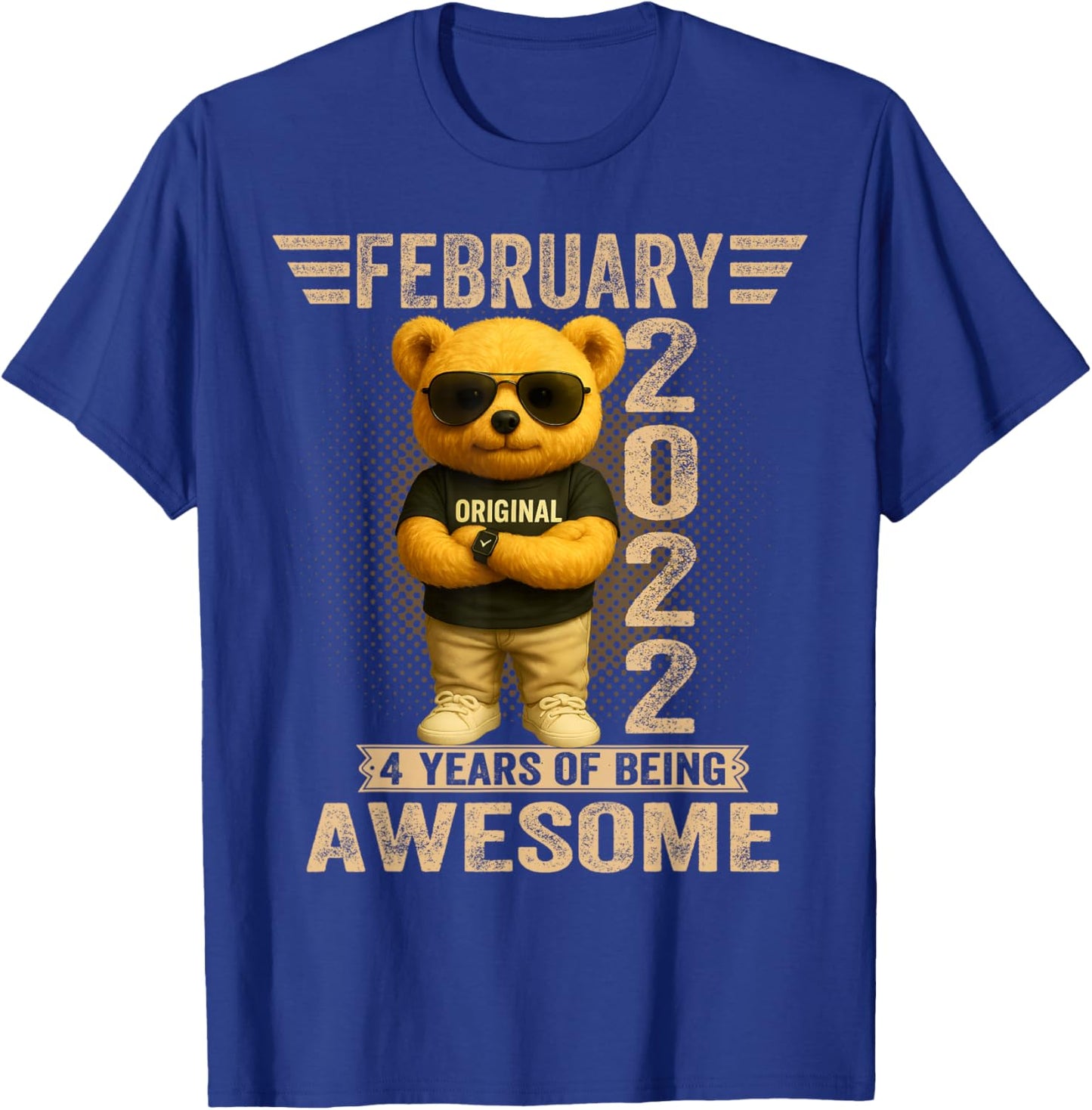4 Year Old February 2022 Teddy Bear 4th Birthday Men Women T-Shirt - T-Shirt | Royal