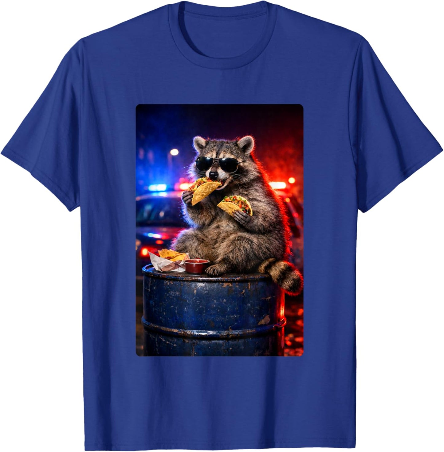 Funny Raccoon Eating Tacos Humor Graphic Meme Man Woman T-Shirt - T-Shirt | Royal