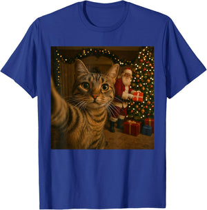 Santa Cat Christmas Tree Shirt, Funny Christmas Cat Selfie T-Shirt - T-Shirt | Royal