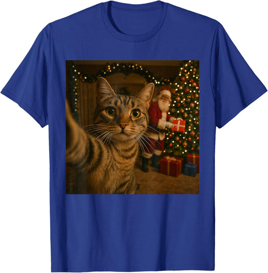 Santa Cat Christmas Tree Shirt, Funny Christmas Cat Selfie T-Shirt - T-Shirt | Royal
