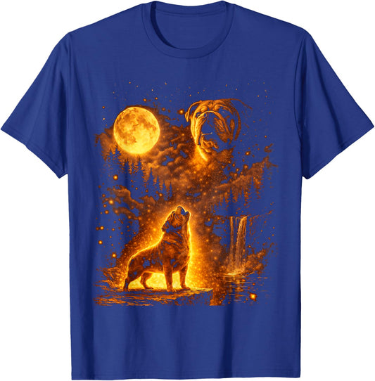 Vintage Moonlight Dog Funny Bulldog Howling at The Moon T-Shirt - T-Shirt | Royal
