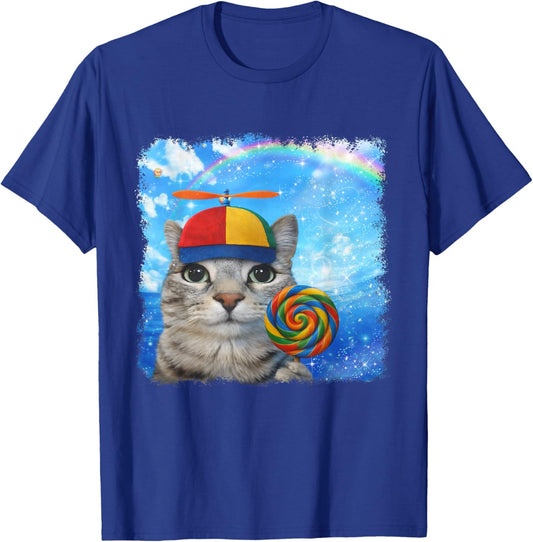 Funny Cat Dreamcore Silly Cat with Lollipop Meme T-Shirt - T-Shirt | Royal