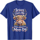 Jesus Loves Me Even When I'm Moody Floral Highland Cow T-Shirt - T-Shirt | Royal