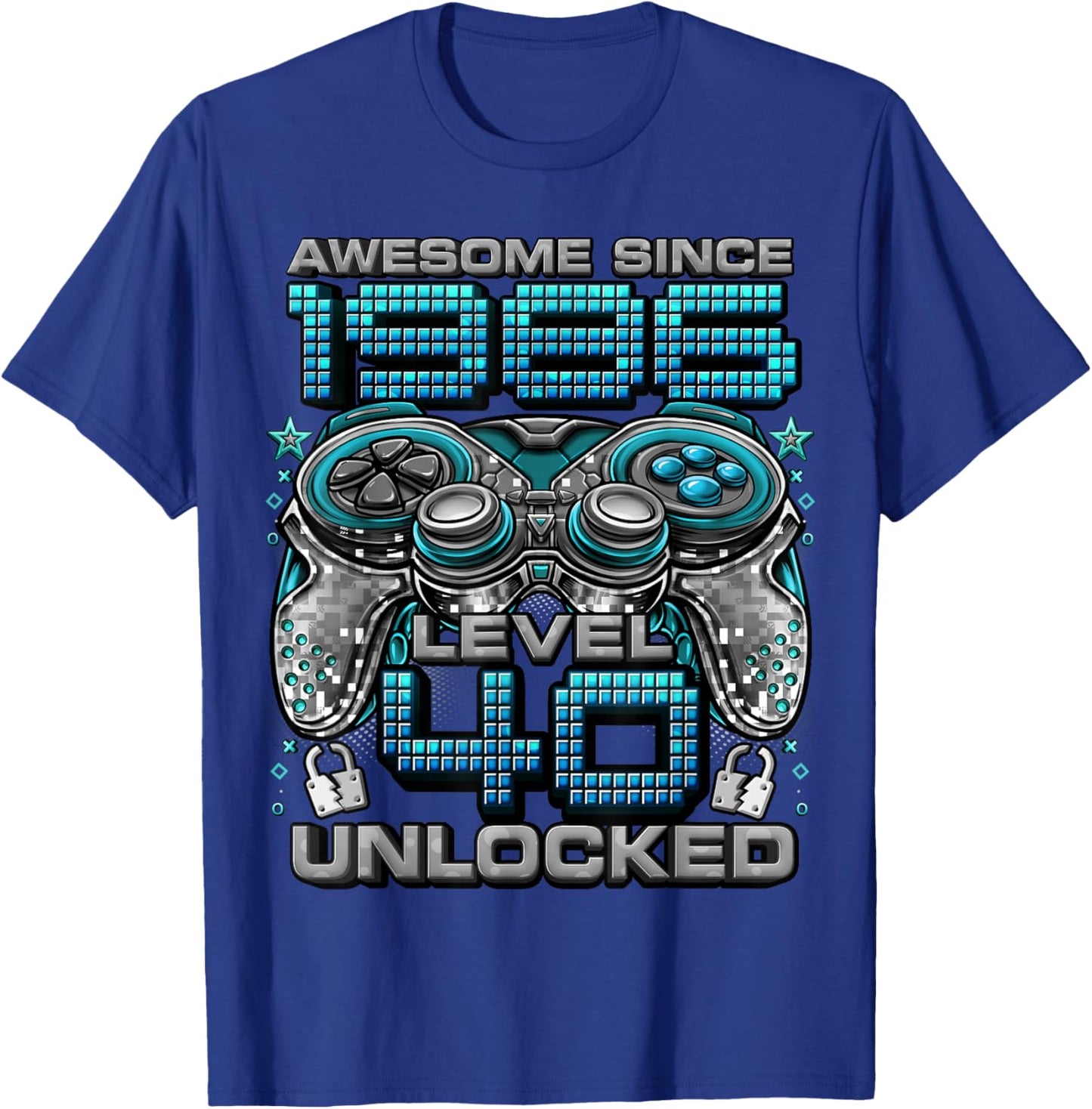 Level 40 Unlocked Awesome Since 1986 40th Birthday Gaming T-Shirt - T-Shirt | Royal