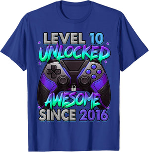 Level 10 Unlocked Awesome Since 2016 10th Birthday Gaming T-Shirt - T-Shirt | Royal
