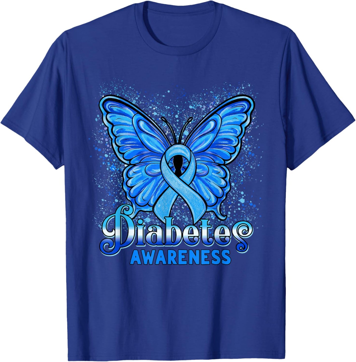 in November We Wear Blue Diabetes Awareness Ribbon Butterfly T-Shirt - T-Shirt | Royal