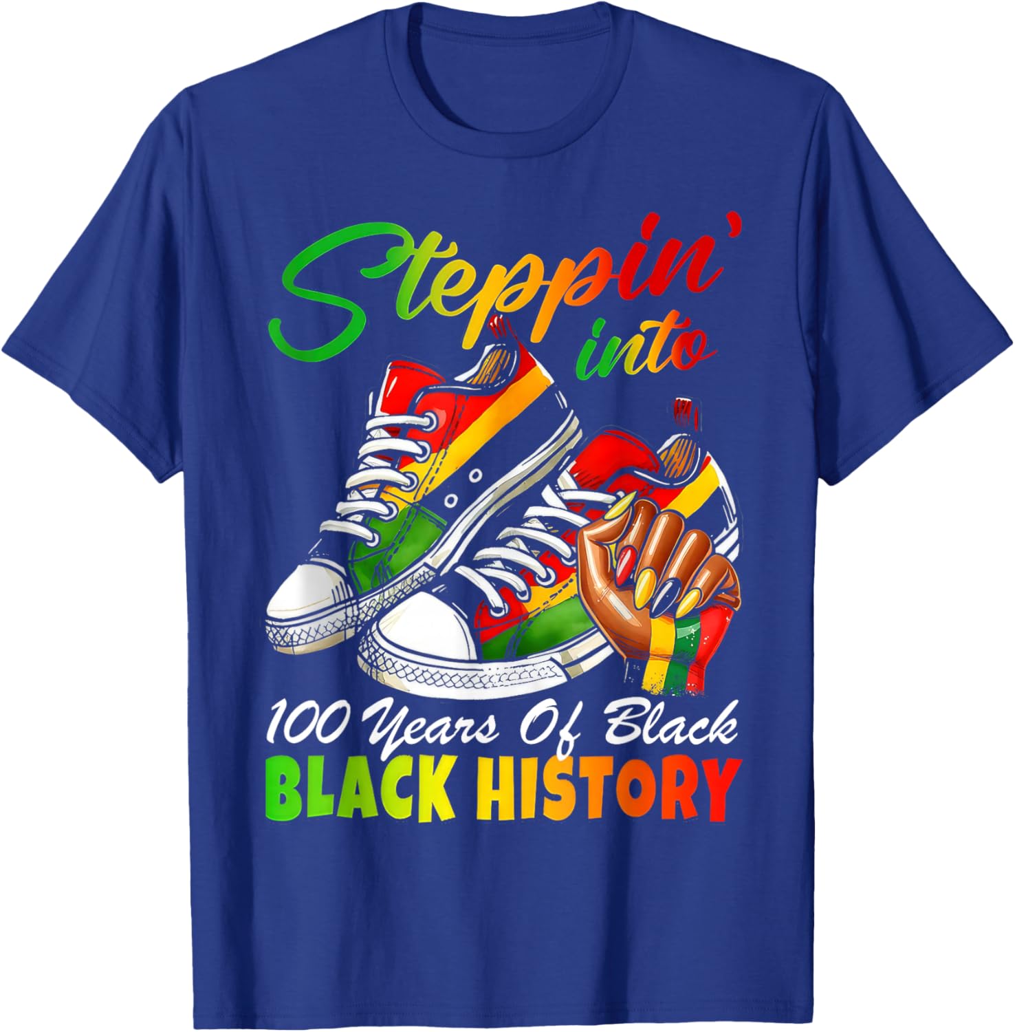 Stepping Into 100 Years of Black History Sneakers Black T-Shirt - T-Shirt | Royal
