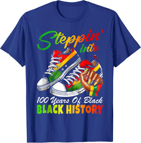 Stepping Into 100 Years of Black History Sneakers Black T-Shirt - T-Shirt | Royal