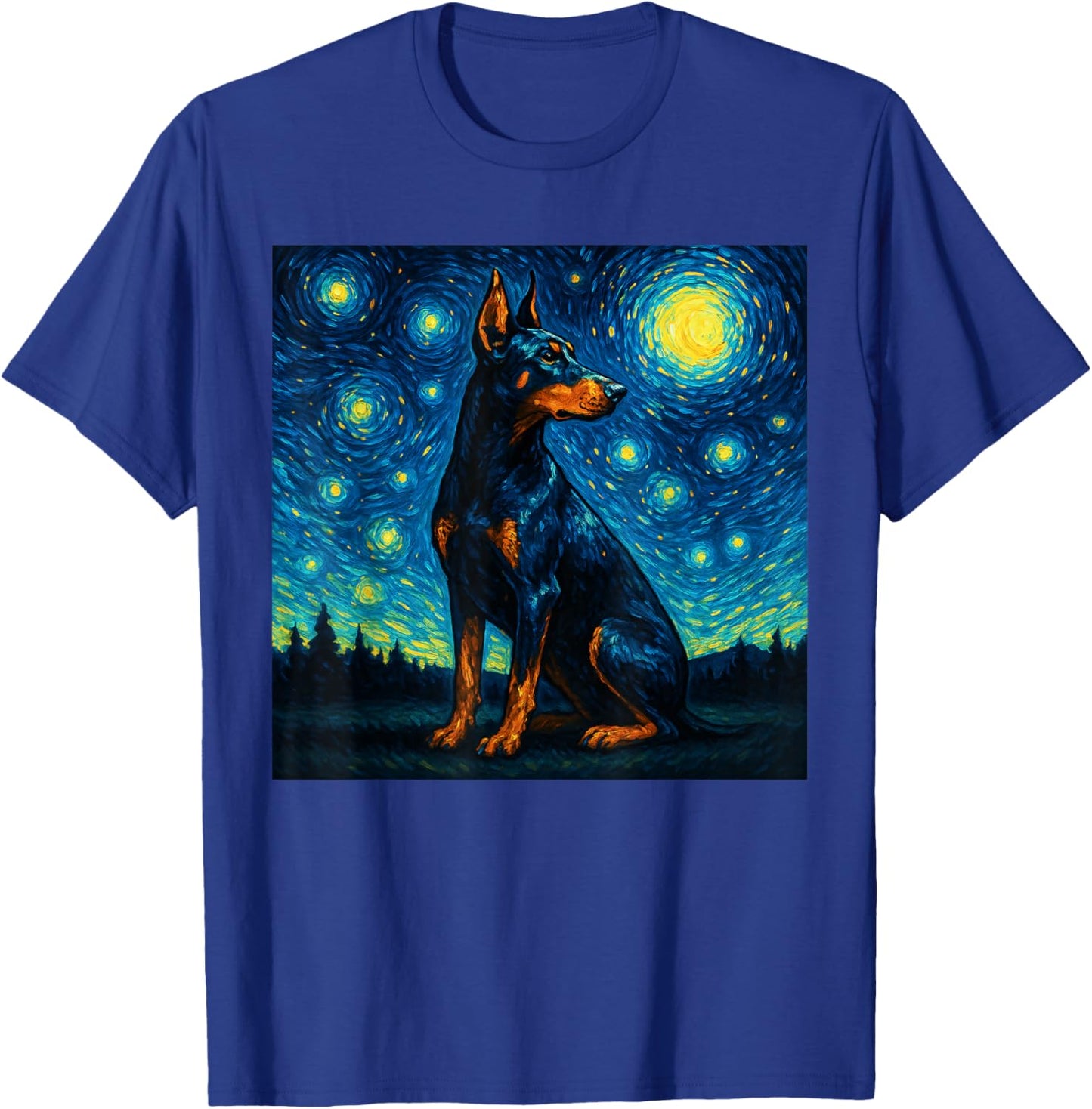 Doberman Van Gogh Starry Night Cool Art Dog mom dad Women T-Shirt - T-Shirt | Royal