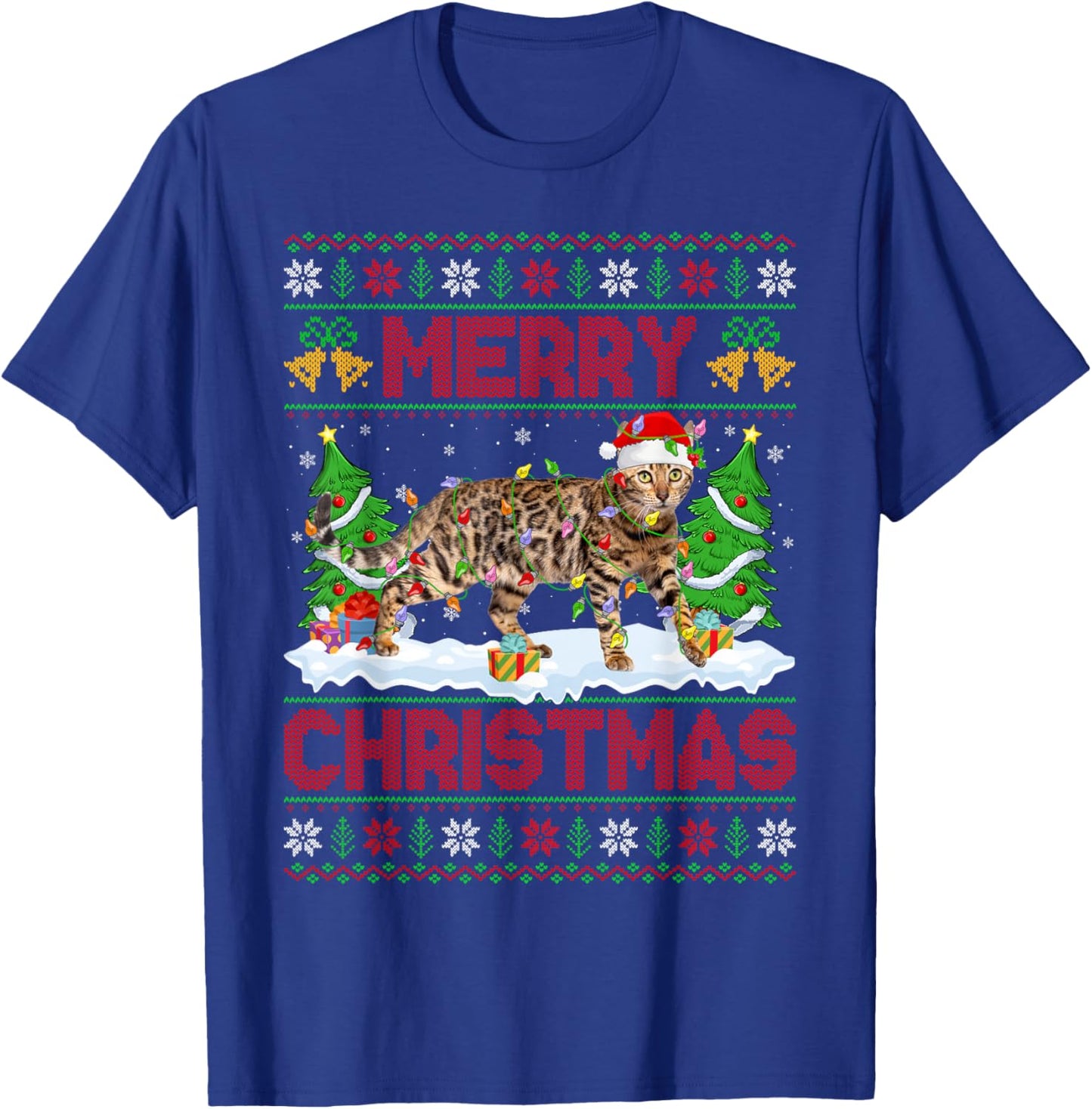 Bengal Cat Ugly Xmas Sweater Funny Pet Animal Cat Christmas T-Shirt - T-Shirt | Royal