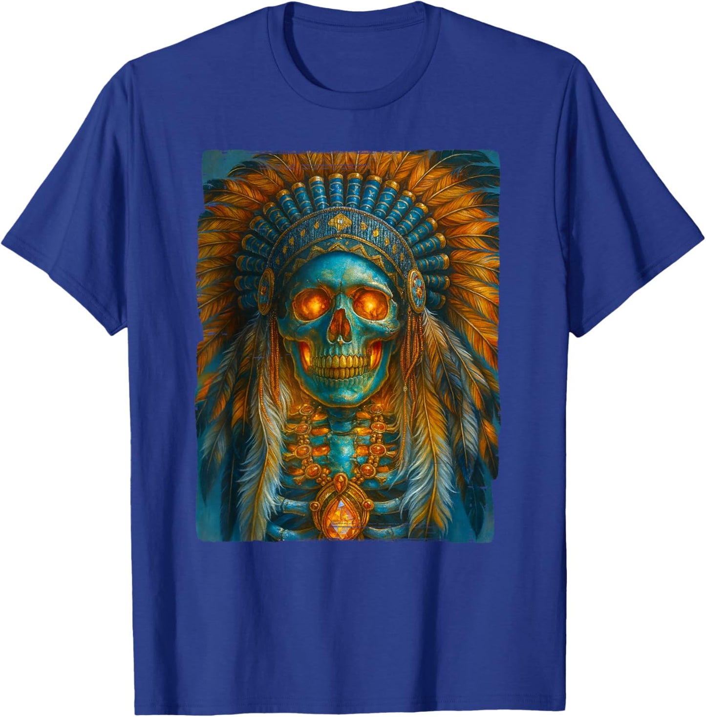 Native American - Lakota Warrior Chief - Indian Headdress T-Shirt - T-Shirt | Royal