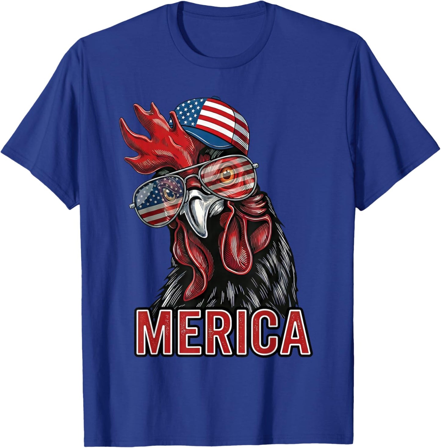 Merica Rooster Funny Patriotic USA Sunglasses Hat T-Shirt - T-Shirt | Royal