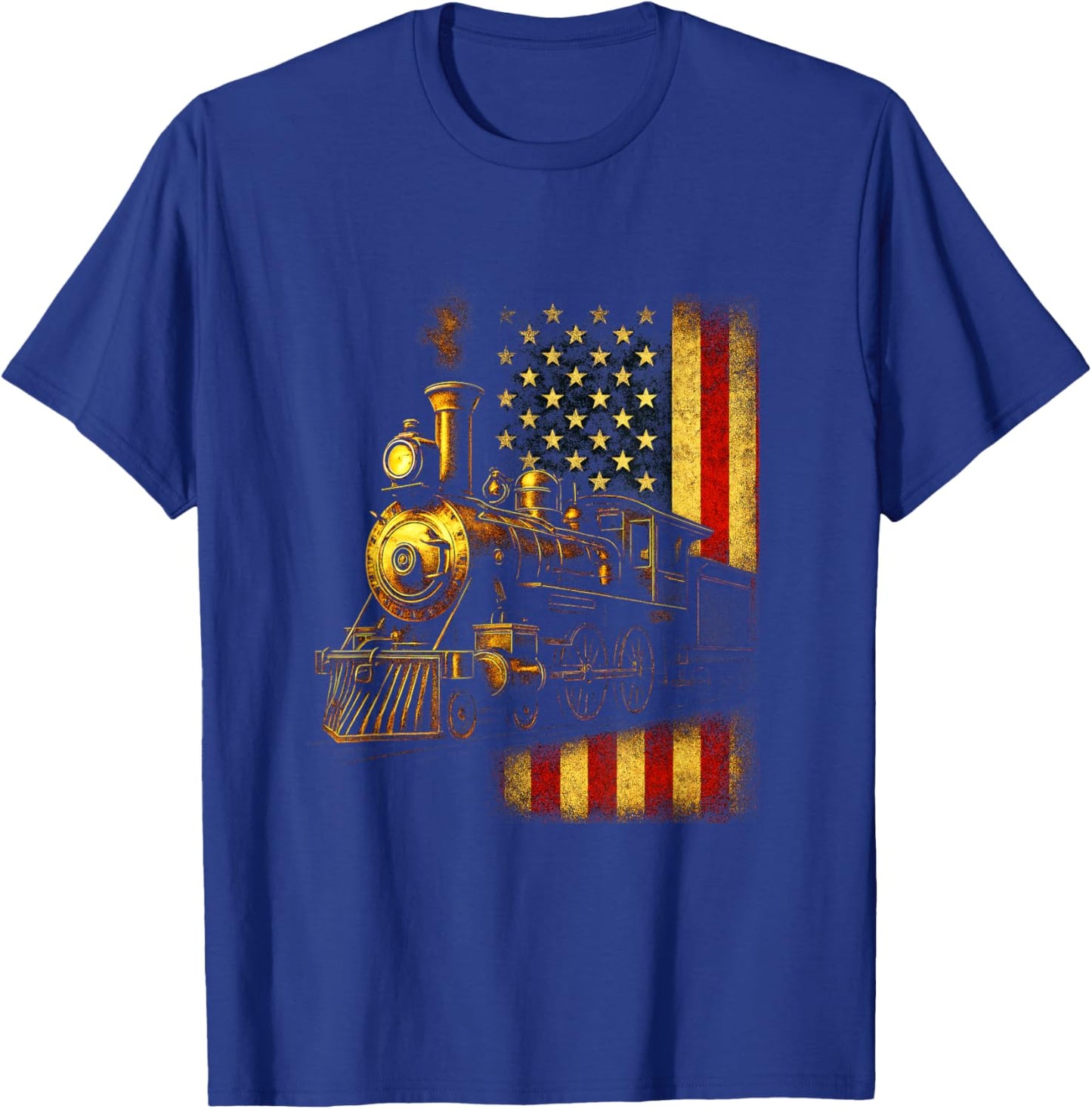 Locomotive & Flag - Steam Train Rail Fan Art T-Shirt - T-Shirt | Royal