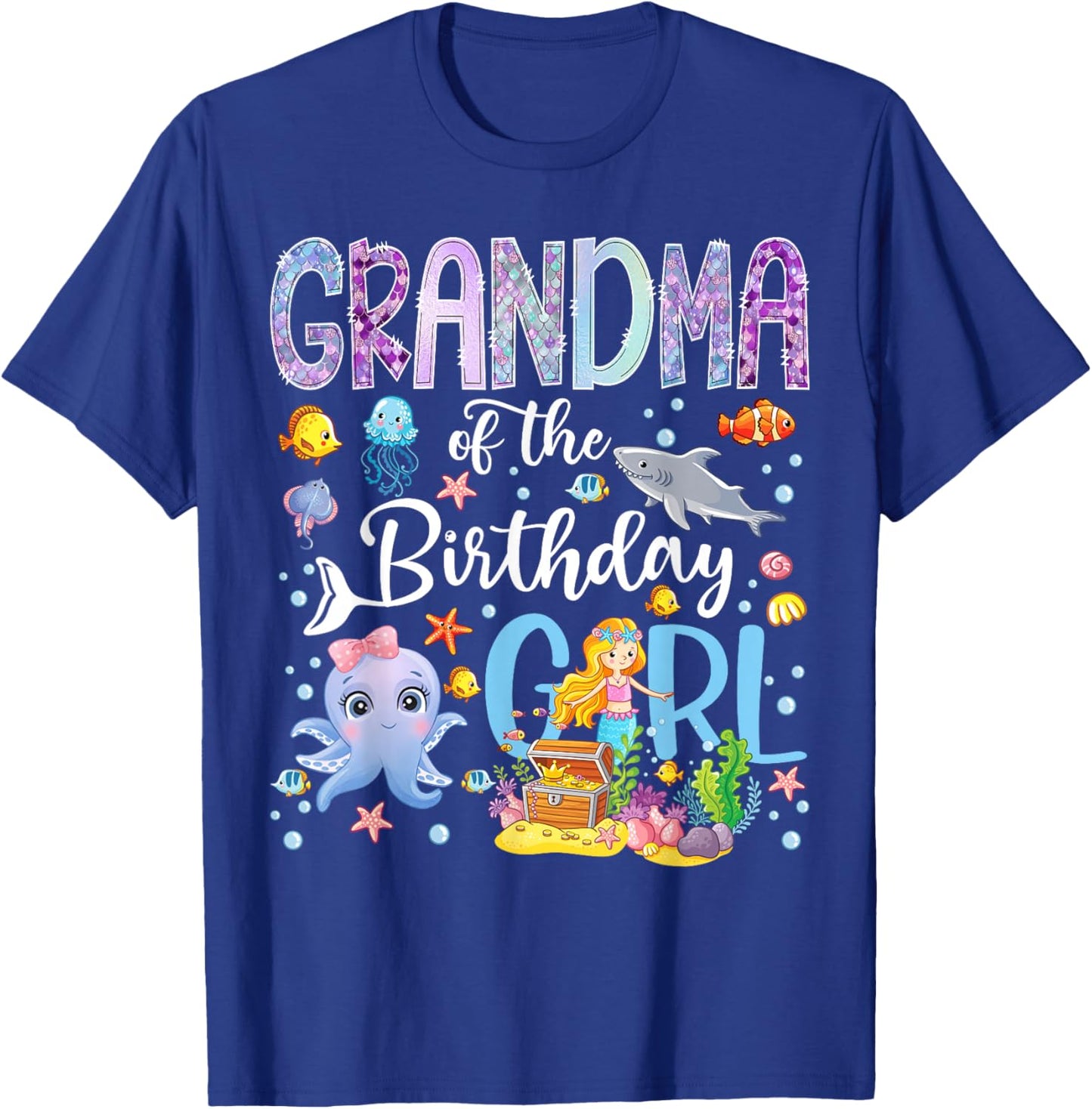 Grandma of The Birthday Girl Mermaid Ocean Aquarium T-Shirt - T-Shirt | Royal