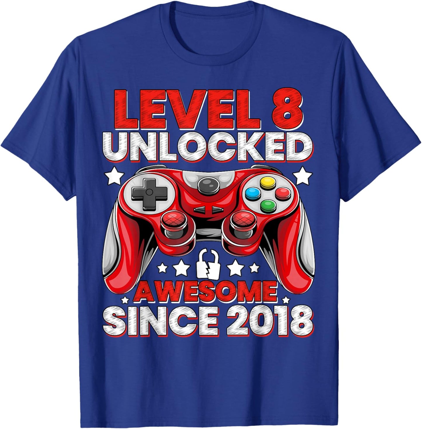 Level 8 Unlocked 8 Year Old Gifts Boys 8th Birthday Boy T-Shirt - T-Shirt | Royal