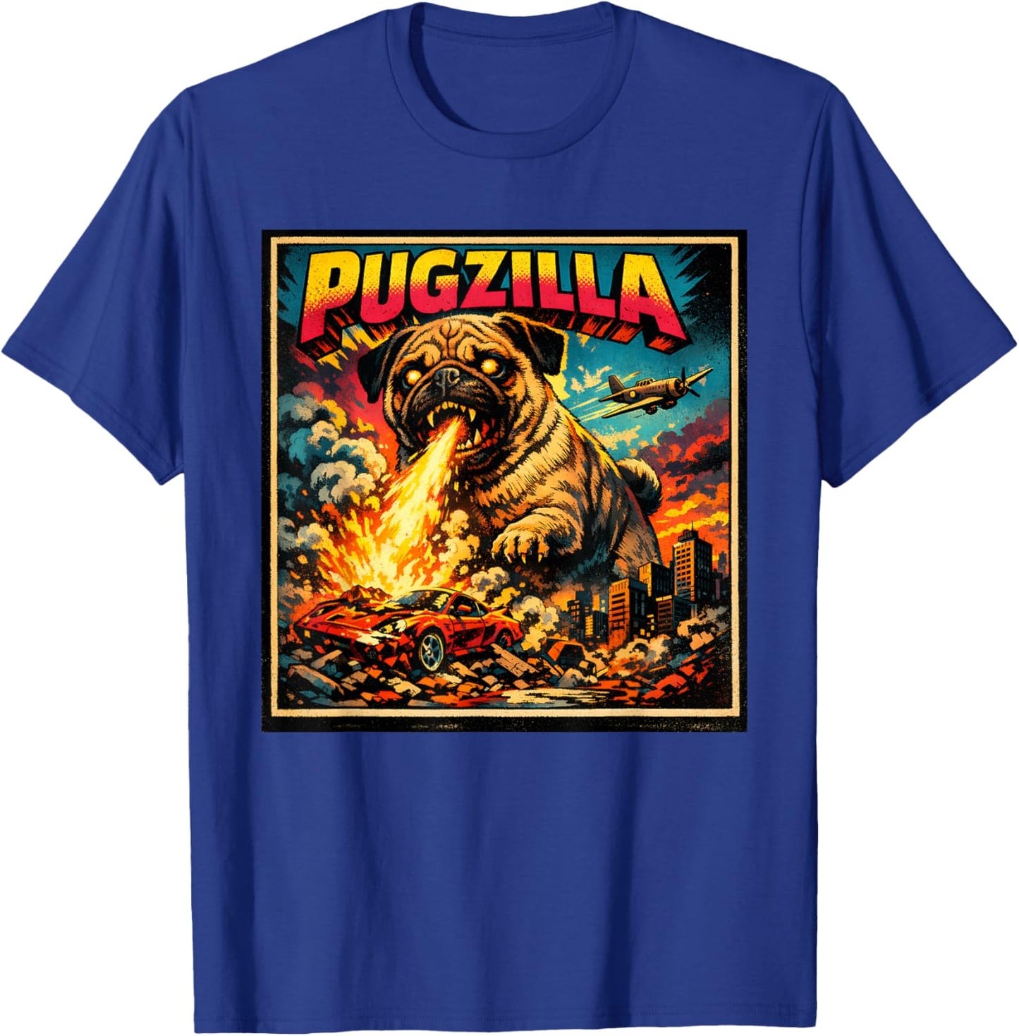 Retro Pugzilla Cute Pug Funny Youth Life from Dad Mom Meme T-Shirt - T-Shirt | Royal