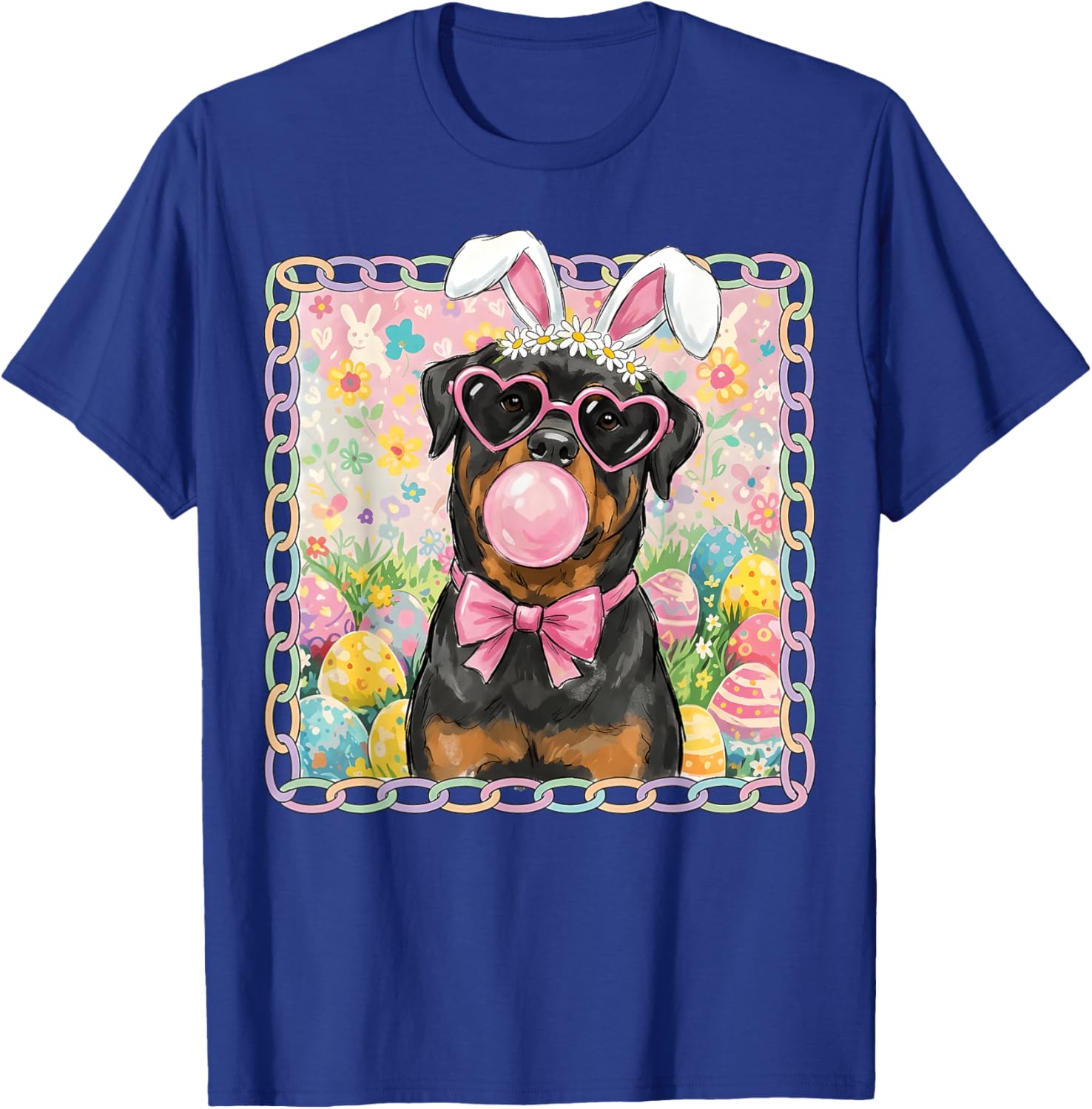 Easter Dog Bunny Ears Funny Rottweiler Easter Bunny Dog T-Shirt - T-Shirt | Royal