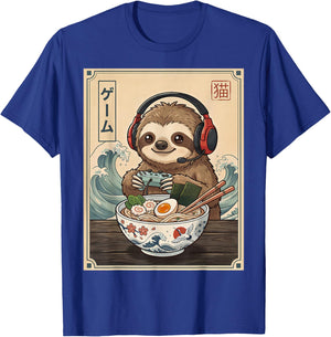 Cute Sloth Eating Ramen Japanese Funny Sloth Gaming T-Shirt - T-Shirt | Royal